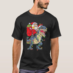 T-shirt Père Noël à cheval sur un dinosaure Arbre de Noël 