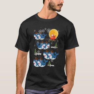 T-shirt Père Noël à cheval sur un renne requin Lumières de