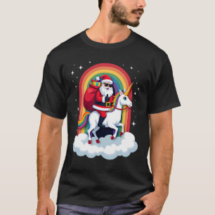 T-shirt Père Noël à cheval sur une licorne Noël Filles Fem