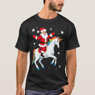 T-shirt Père Noël à cheval sur une licorne Noël Filles Fem