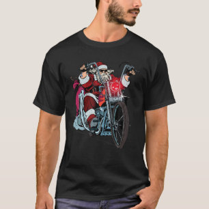 T-shirt père Noël À cheval Sur Une Moto Noël