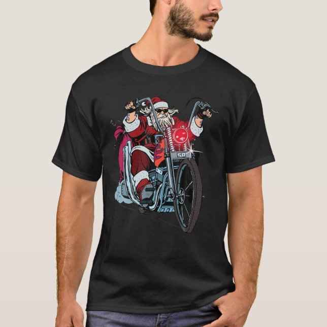 T-shirt père Noël À cheval Sur Une Moto Noël (Devant)