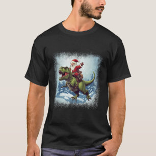 T-shirt Père Noël À cheval Un Dinosaure T-rex Drôle Noël