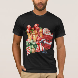 T-shirt Père Noël à l'aquarelle vintage patinant Noël