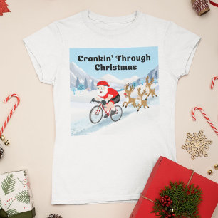 T-shirt Père Noël à vélo dans les montagnes avec des renne