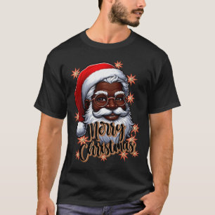 T-shirt Père Noël afro-américain Pyjama de Noël Noir X-ma