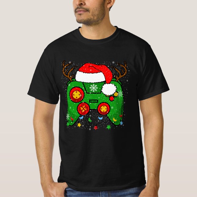 T-shirt Père Noël Avec Gamepad Design de Noël (Devant)