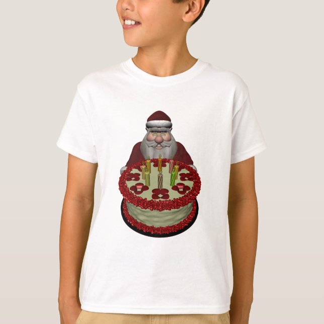 T-shirt Père Noël Avec Gâteau D'Anniversaire (Devant)
