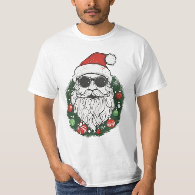 T-shirt Père Noël avec lunettes de soleil | Noël Cool et f (Devant)