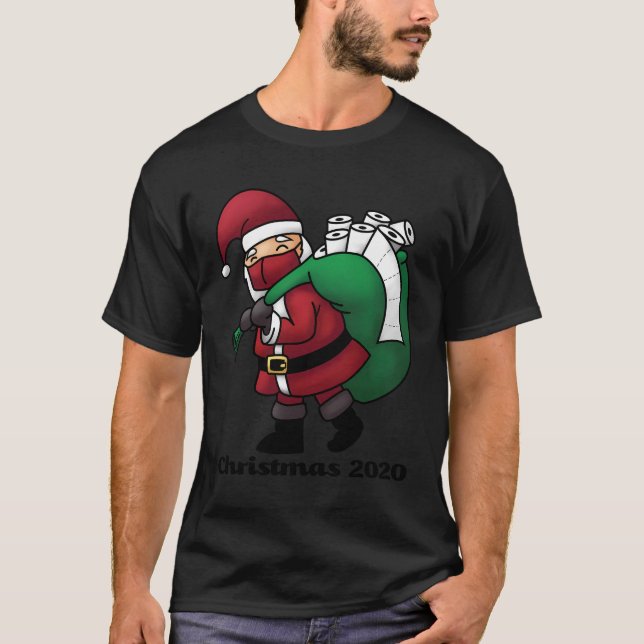 T-shirt Père Noël Avec Masque Visage Et Papier Toilette Dr (Devant)