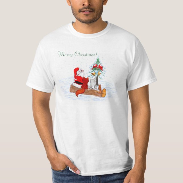 T-shirt Père Noël avec Renard de lapin et écureuil (Devant)