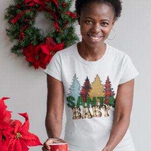 T-shirt Père Noël Baby Buffalo de Noël Plaid Leopard Tree