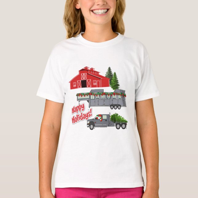 T-shirt Père Noël Barn Truck Horse Trailer Noël (Devant)