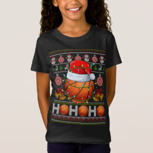 T-Shirt Père Noël Basketball Ball Xmas Arbre lumière Noël