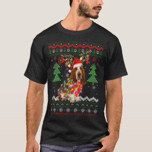 T-shirt Père Noël Basset Hound Chien Feux de Noël laids No