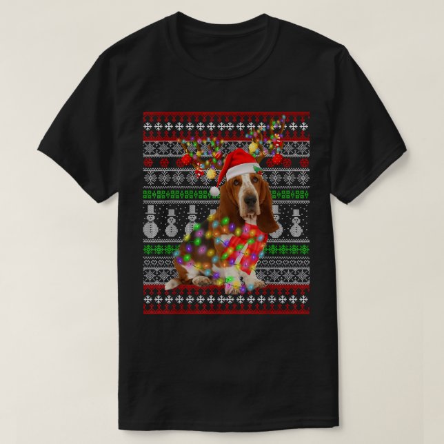 T-shirt Père Noël Basset Hound Chien Feux de Noël laids No (Design devant)