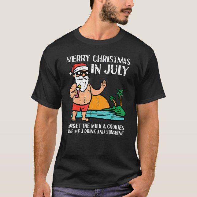 T-shirt Père Noël Beach Joyeux Noël En Juillet Oubliez Mil (Devant)