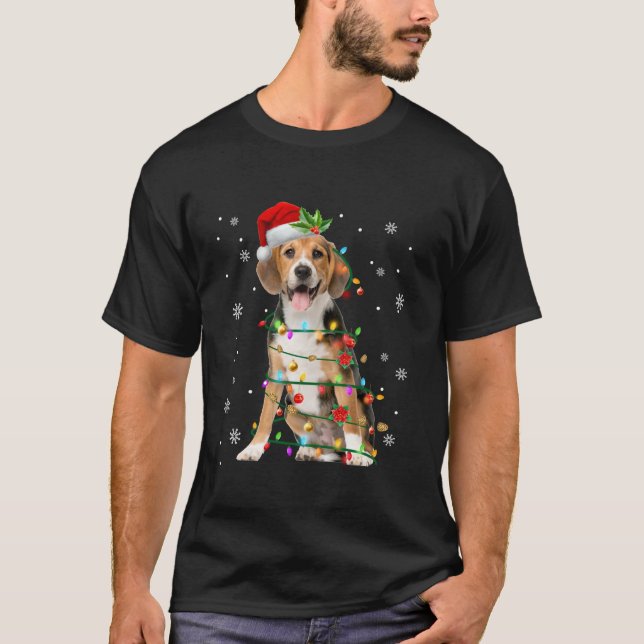 T-shirt Père Noël Beagle Noël lumières Noël Noël Amoureux  (Devant)