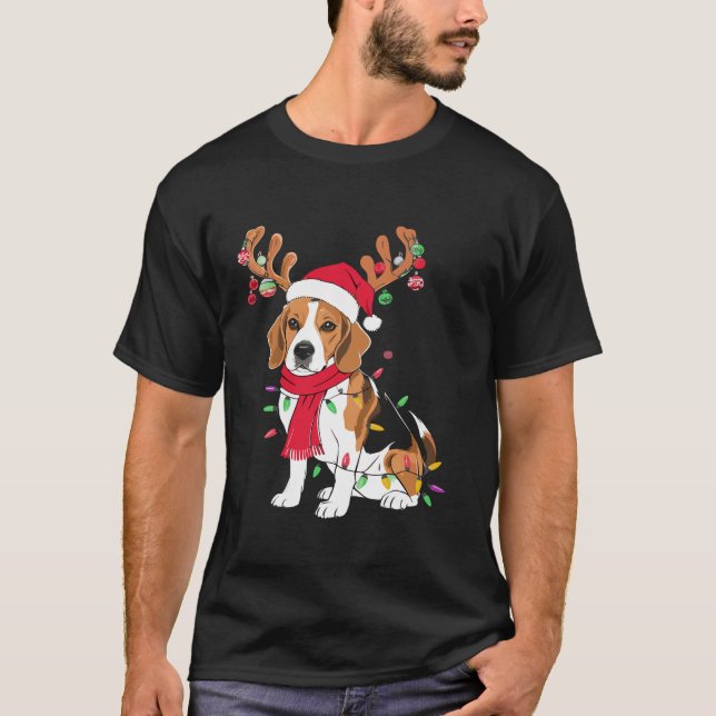 T-shirt Père Noël Beagle Noël lumières Noël Noël Amoureux  (Devant)