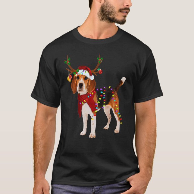 T-shirt Père Noël Beagle Reindeer Noël clair (Devant)