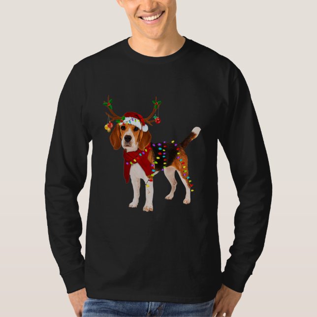 T-shirt père Noël Beagle renne Lumière Noël Beagle papa (Devant)