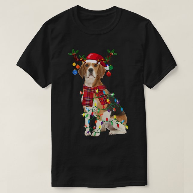 T-shirt Père Noël Beagle renne Noël clair  (Design devant)