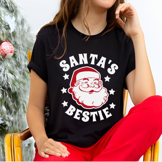 T-shirt Père Noël Bestie Moderne Noire Noël des femmes (Créateur téléchargé)