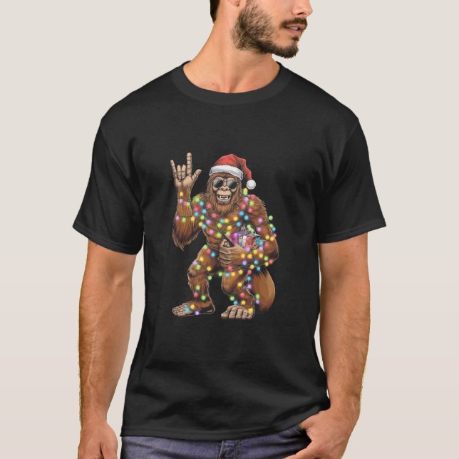 T-shirt Père Noël Bigfoot lumières de Noël Rock amusant (Devant)