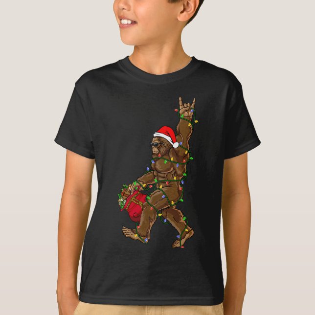 T-shirt Père Noël Bigfoot lumières de Noël Rock drôle Sasq (Devant)
