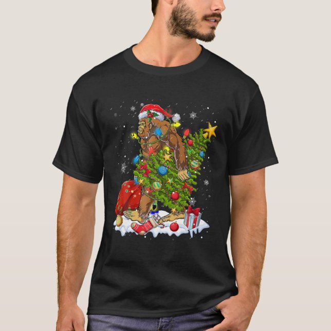 T-shirt Père Noël Bigfoot lumières des arbres de Noël Funk (Devant)