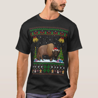 T-shirt Père Noël Bison Animal Xmas Éclairage Laid Bison C