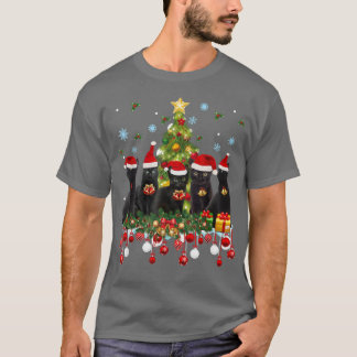 T-shirt Père Noël Black Cats Feux d'arbre de Noël Fantasti