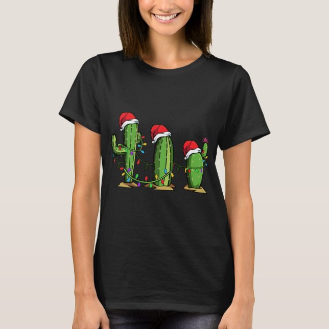 T-shirt Père Noël Cactus lumières de Noël drôle Famille Ma (Devant)