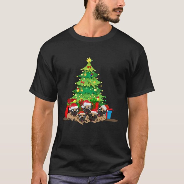T-shirt Père Noël Carlin Chien Noël Joyeux Pugmas Joyeux N (Devant)