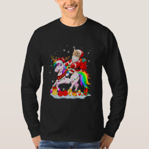 T-shirt père Noël Cat Riding Unicorn Noël Père Noël C