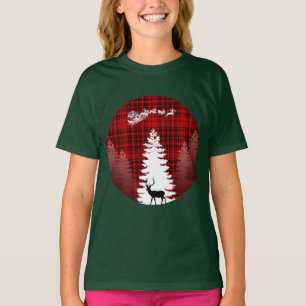 T-shirt père Noël cerf de Noël arbre rouge à damiers plaid