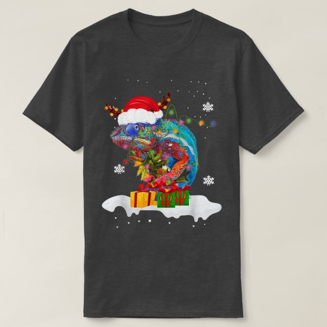 T-shirt Père Noël Chameleon Animaux Lumières de Noël Lover (Design devant)