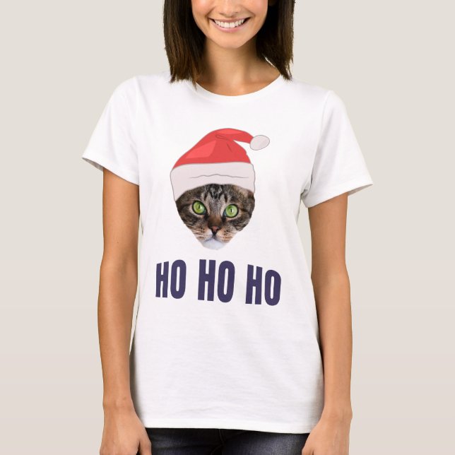 T-shirt Père Noël Chat avec Santa hat, Ho Ho ho Squa d'inv (Devant)