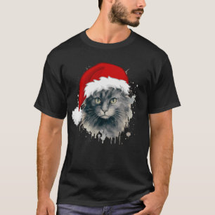 T-shirt Père Noël Chat En Casquette De Noël