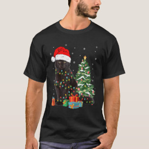 T-shirt Père Noël Chat Noir Emmêlé Dans Les Lumières De No