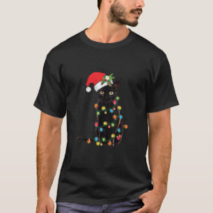 T-shirt père Noël Chat Noir Tangé Dans La Lumière De L'Arb