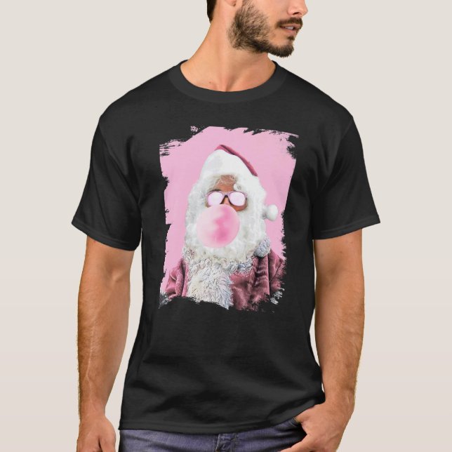 T-shirt Père Noël Cheval Bubble rose gomme Noël (Devant)
