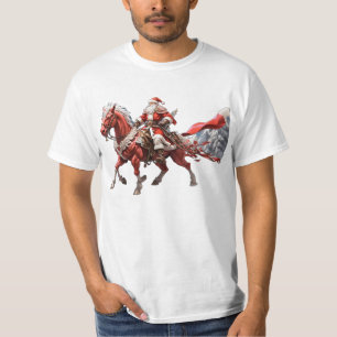 T-shirt Père Noël cheval rouge avec épée dans la hanche