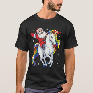 T-shirt Père Noël chevauchant licorne Noël Cadeaux Arc-en-