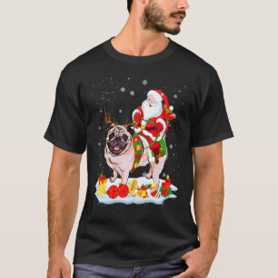 T-shirt Père Noël chevauchant Pug de rennes Noël Père Noël