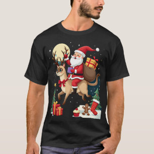 T-shirt Père Noël chevauchant un chat siamois au renne Sap