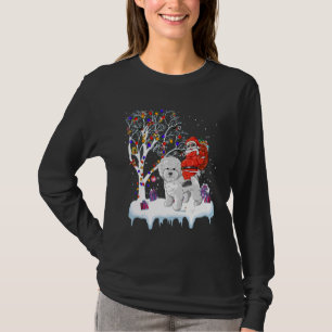 T-shirt Père Noël chevauchant un chien Bichon Frise Arbre