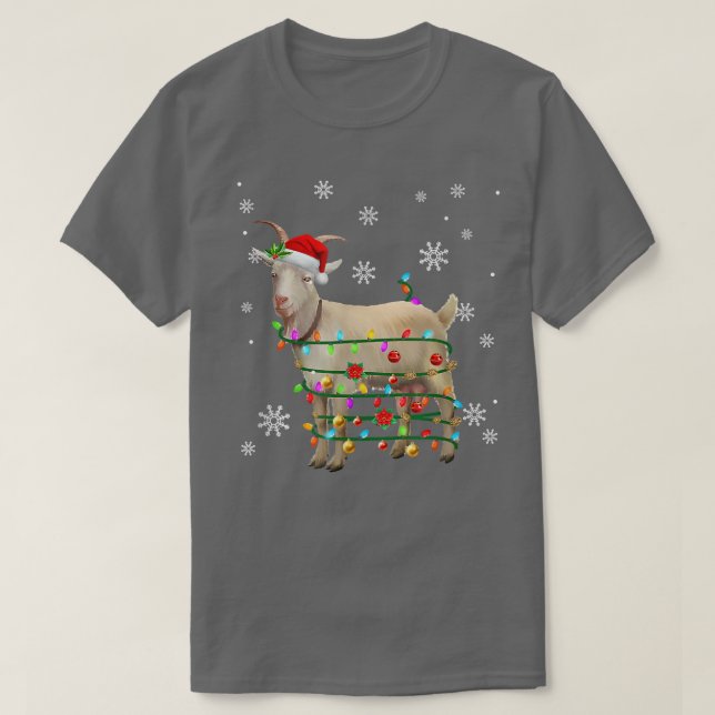 T-shirt Père Noël Chèvre Arbre de Noël Lumière Pyjama Joye (Design devant)