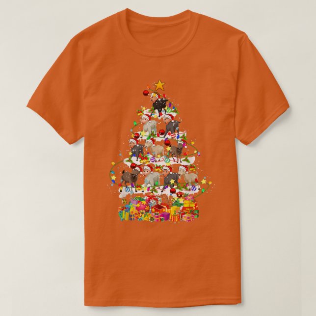 T-shirt Père Noël Chèvre Arbre de Noël Mignonnes lumières  (Design devant)