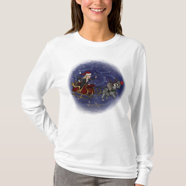 T-shirt père Noël Chris et Wilbur Sleigh Ride Femme Long S (Devant)